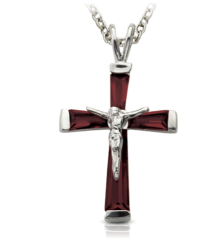 Sterling Silver and Glass Crystal July Birthstone Crucifix Necklace