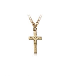 18K Gold Plated Over Sterling Silver Small Crucifix Necklace