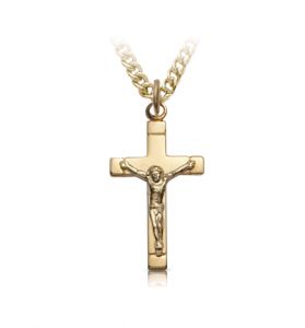 Gold Crucifix Necklace in a Satin & Polished Finish