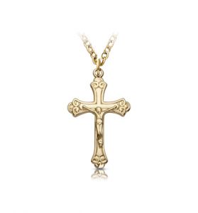 18K Gold Decorative Scroll Crucifix Necklace