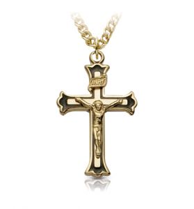 14KT Gold Plated Over Sterling Silver Black Border Crucifix Necklace