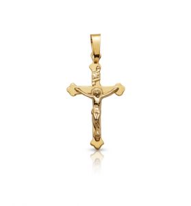 14K Gold Crucifix Pendant in a Budded Design