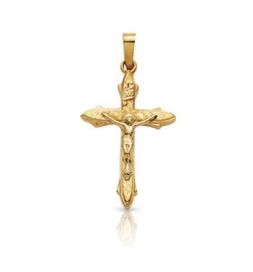 14K Gold Crucifix Pendant in a Pointed Ends Design