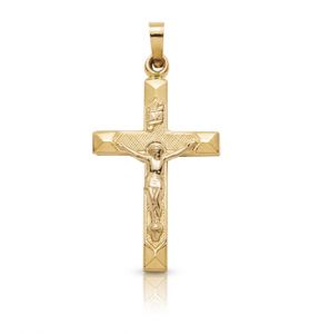 14K Gold Crucifix Pendant in a 
Beveled Design