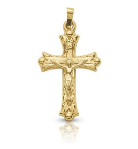 14K Gold Crucifix Pendant in a 
Budded Design - 1/8"