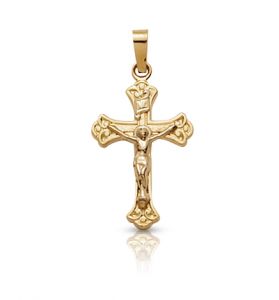 14K Gold Crucifix Pendant with Budded Ends Design