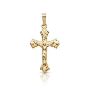 14K Gold Crucifix Pendant in a 
Budded Design - 7/8"