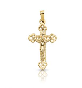 14K Gold Budded Crucifix Pendant