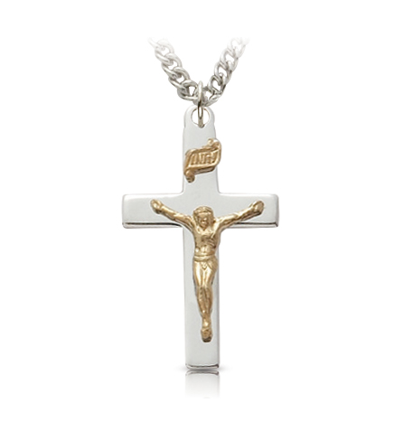 Sterling Silver Crucifix Necklace with 
Polished Finish - 1" 