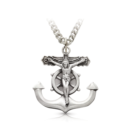 Sterling Silver Anchor Crucifix Necklace