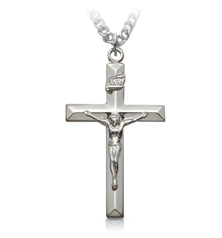 Sterling Silver Beveled Crucifix Necklace [1]