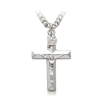 Sterling Silver Beveled Crucifix Necklace