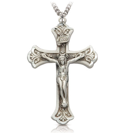 Sterling Silver Budded Ends Antique Style Crucifix Necklace