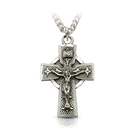 Sterling Silver Antique Celtic Crucifix Necklace