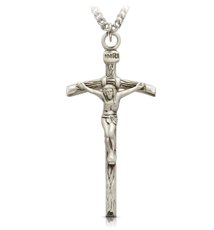 Sterling Silver Antique Papal Crucifix Necklace