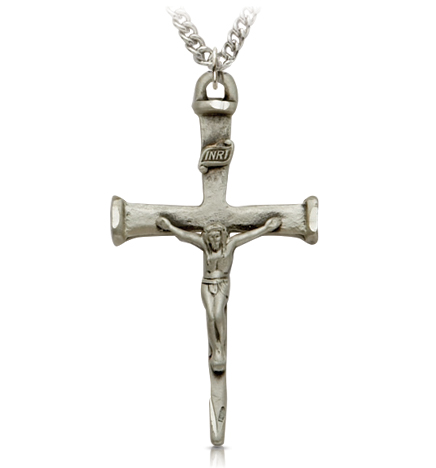 Sterling Silver Antiqued Nail Crucifix Necklace