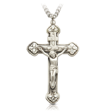 Sterling Silver Clover Ends Crucifix Necklace