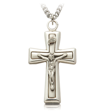 Sterling Silver Polished Edges Crucifix Necklace