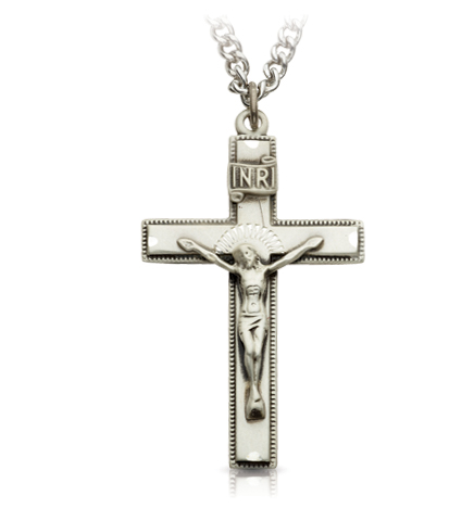 Sterling Silver Oxidized Our Father Crucifix Necklace