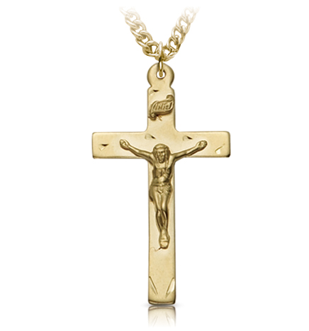 12K Gold Filled Engraved Crucifix Necklace