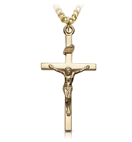 18K Gold Plated Over Sterling Silver Straight Crucifix Necklace