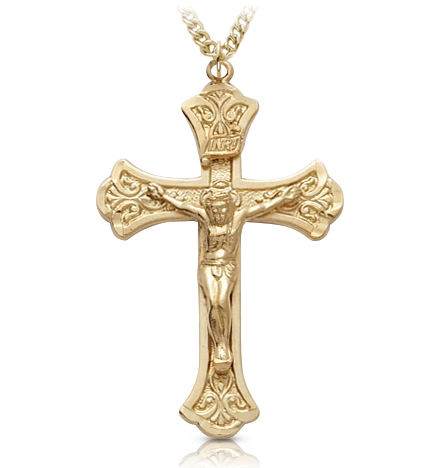 18K Gold Plated Crucifix Necklace in a Budded Ends Design