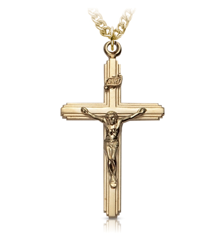 14K Gold Plated Over Sterling Silver Multi-Line Crucifix Necklace