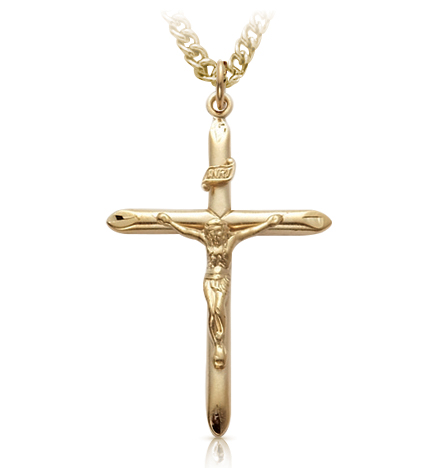 14K Gold Plated Over Sterling Silver Tube Crucifix Necklace