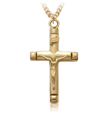 14K Gold Plated Over Sterling Silver Bright Ends Crucifix Necklace - 1 1/4"