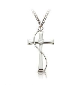 Sterling Silver Maltese Wire Cross with Cubiz Zirconia Stone - 7/8"
