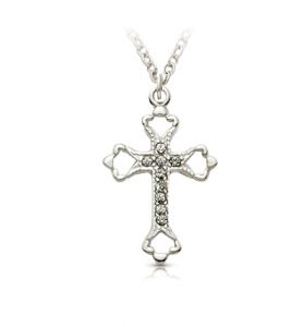 Sterling Silver Open Ends Cross  
with Marcasite Stones - 7/8"