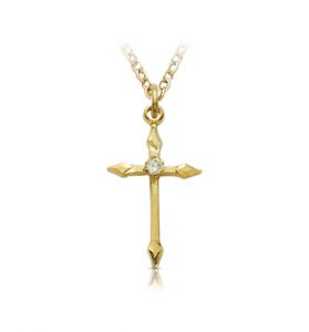 18K Gold Plated Pointed Ends Cross  
with Cubic Zirconia Stone - 13/16"
