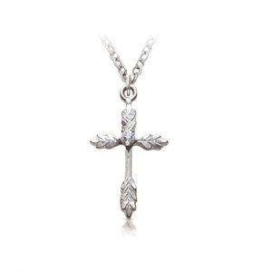 Sterling Silver Wheat Ends Cross Necklace with Cubic Zirconia Stone - 3/4"