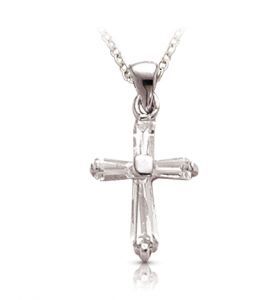 Sterling Silver Cubic Zirconia Baguette Cross Necklace - 3/4"