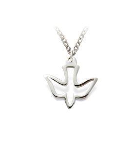 Sterling Silver Pierced Outline Dove Necklace - 9/16"