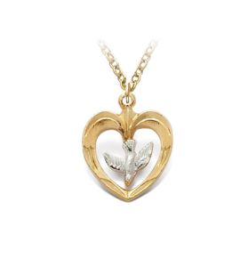 Two-Tone 10K Gold Filled Dove and Open Heart Necklace - 11/16"