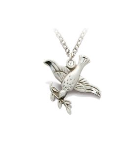 Sterling Silver Dove and Olive Branch Necklace - 5/8"