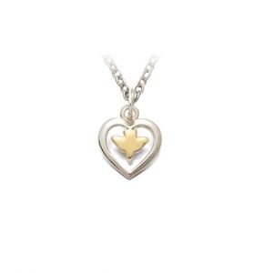 Two-Tone Dove & Open Heart Necklace - 7/16"