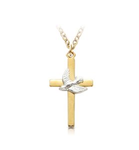 Two-Tone14K Gold Filled Dove on Cross Necklace - 13/16"