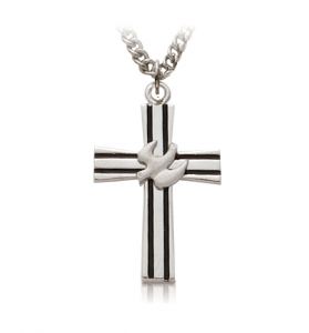 Sterling Silver Antiqued Lined Cross Necklace - 1"