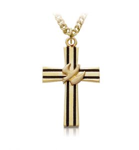 14K Gold Plated Antiqued Lined Cross Necklace - 1"