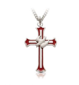 Sterling Silver Enameled and Budded Ends Dove Cross Necklace - 1"