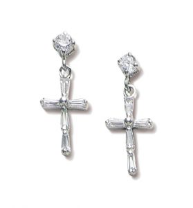 Sterling Silver Crystal Cubic Zirconia  Stone Cross Earrings - 11/16"652256436647