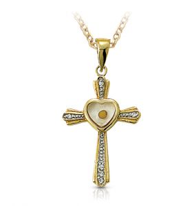 14K Gold Two-Tone Mustard Seed 
& Cross Necklace - 1 1/16"