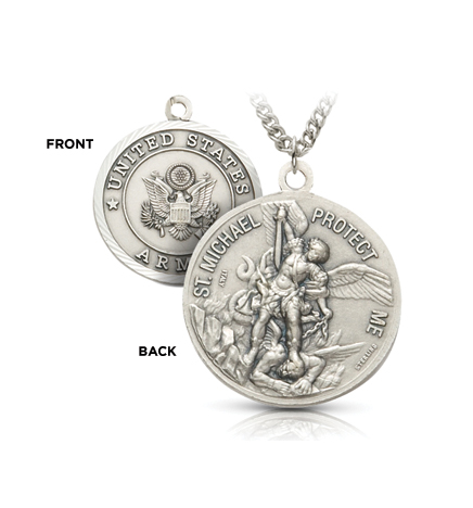 Nickel Silver Army Medal with St. Michael, Patron Saint of Military Personnel - 7/8"