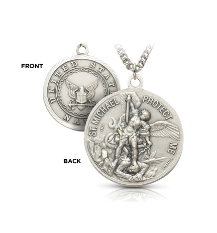 Nickel Silver Navy Medal with St. Michael, Patron of Military Personnel - 7/8"