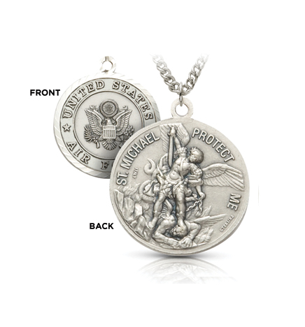 Nickel Silver Air Force Medal with St. Michael, Patron Saint of Military Personnel - 7/8"