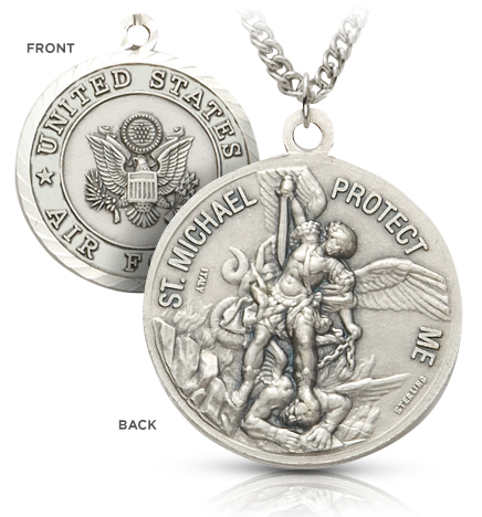 Sterling Silver Air Force Medal with St. Michael, Patron Saint of Military Personnel - 1 1/8"