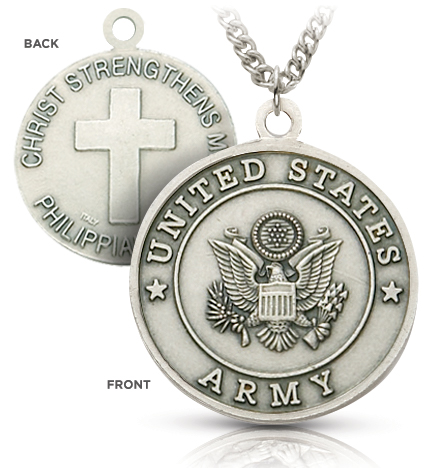 Sterling Silver Army Medal with Cross and Philippines 4:13 on the Back - 1 1/8"