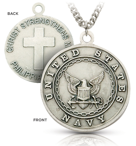 Sterling Silver Navy Medal with Cross and Philippines 4:13 on the Back - 1 1/8"